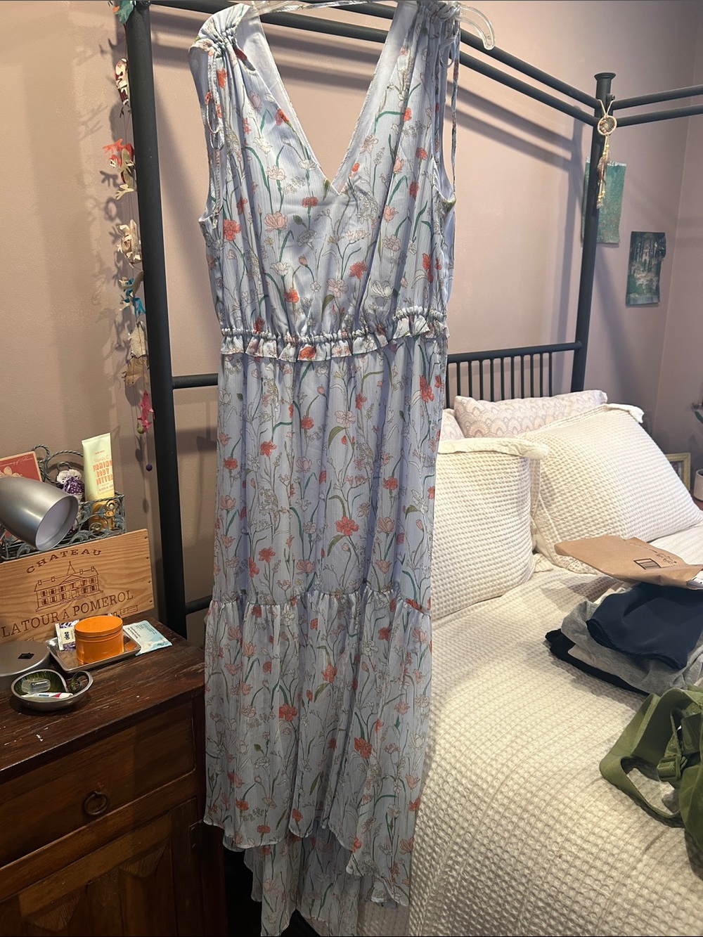 Banana Republic Light Blue Floral V-Neck Sleeveless Maxi Dress